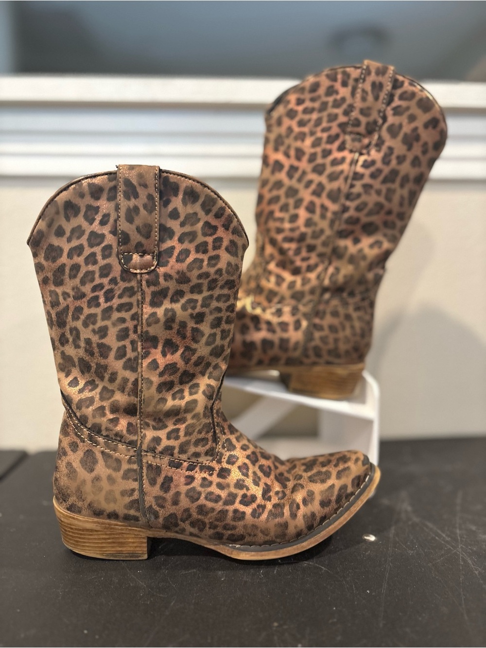 Roper Western Boots Little Girls Riley Cheetah Faux Tan 09-018-1566-2997 Size 13